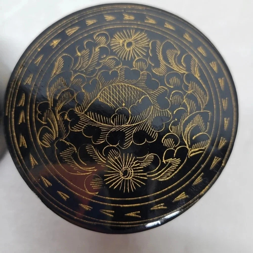 SOLD                  Hand-Painted Ornate Jewelry Wood Paper Mache Trinket Box - - Picture 11 of 16